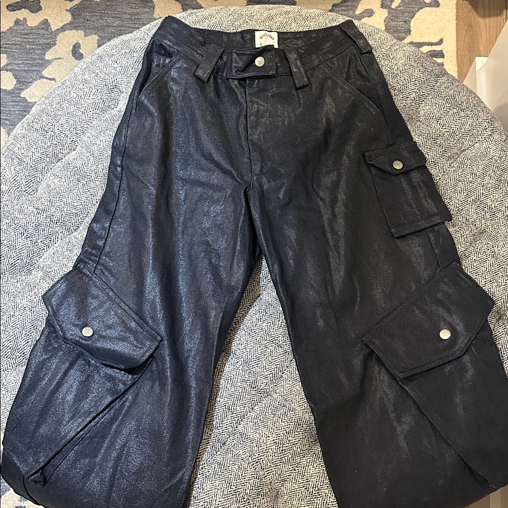 With Jean Navy Waxed Rain Cargo Pants